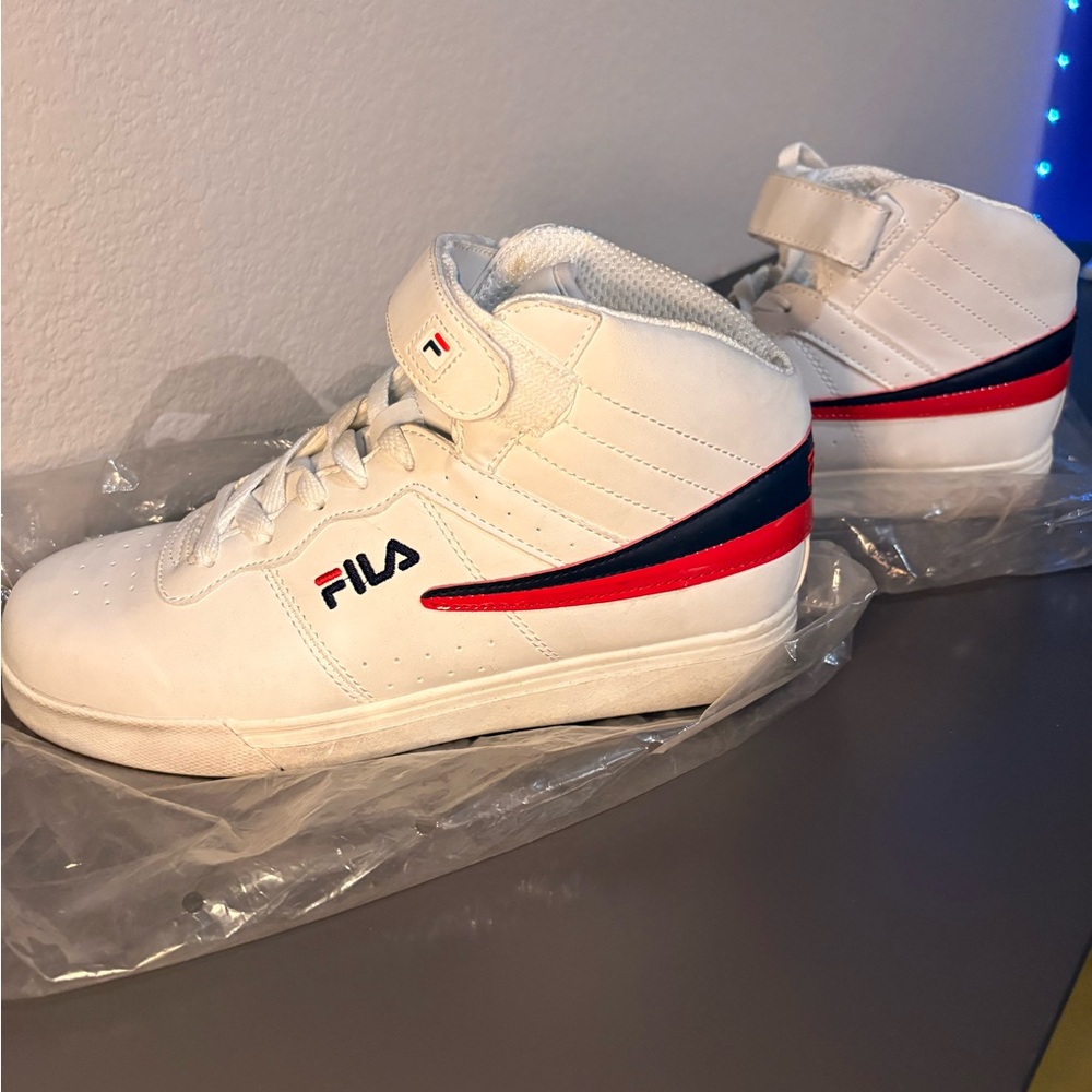 Fila Women’s White Sneakers with Red and Blue Accents